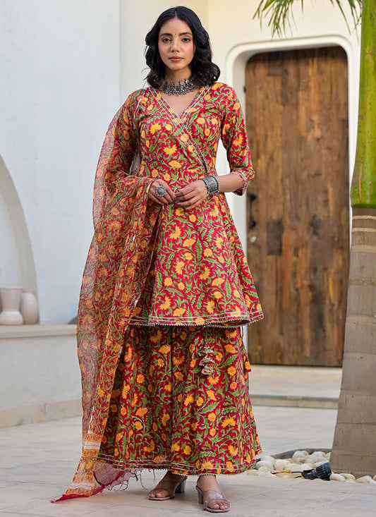 Salwar Suit Floral Printed Hot Pink Cotton T5566