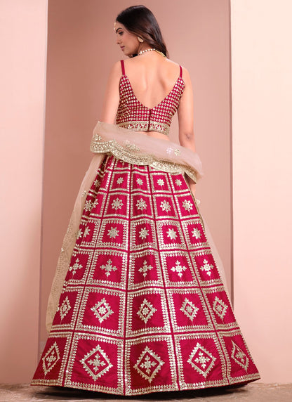 Embroidered Art Silk Hot Pink Lehenga Choli L3435