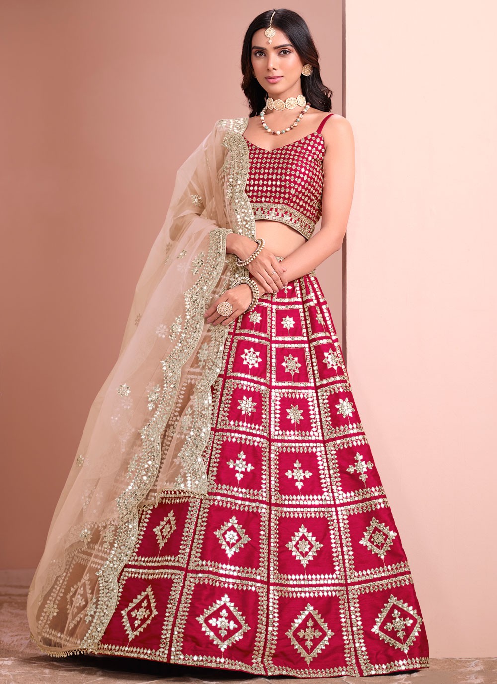 Embroidered Art Silk Hot Pink Lehenga Choli L3435