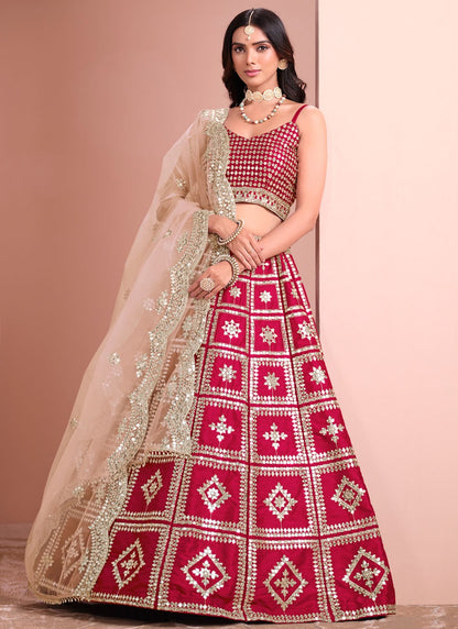 Embroidered Art Silk Hot Pink Lehenga Choli L3435