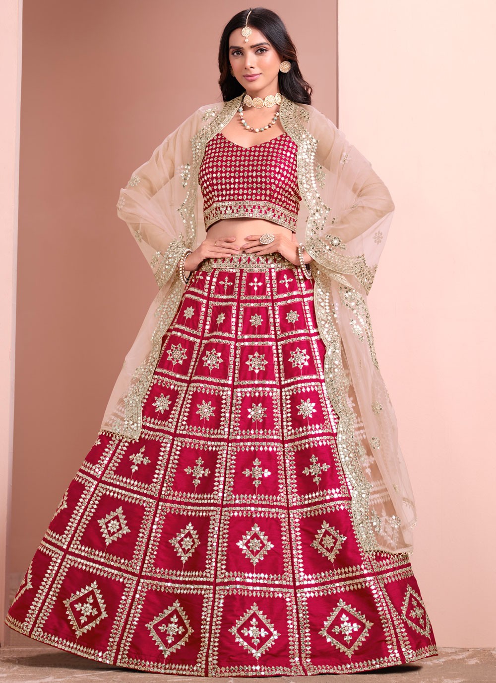Embroidered Art Silk Hot Pink Lehenga Choli L3435