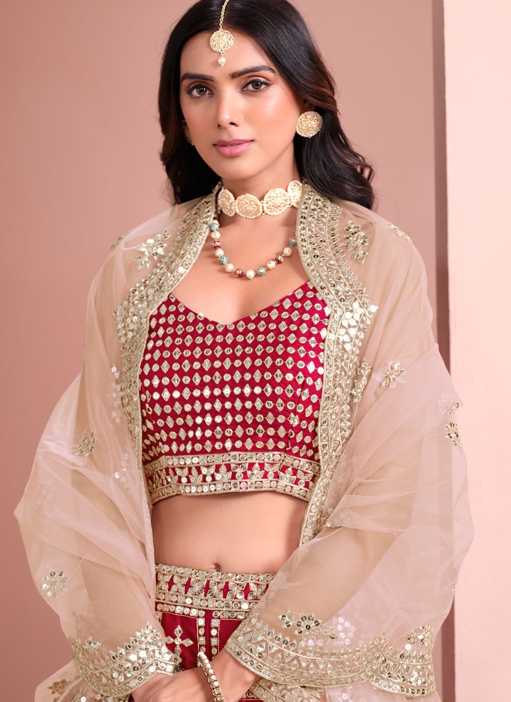 Embroidered Art Silk Hot Pink Lehenga Choli L3435