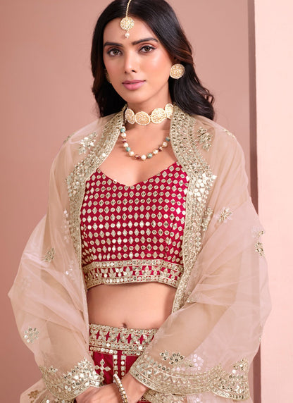 Embroidered Art Silk Hot Pink Lehenga Choli L3435