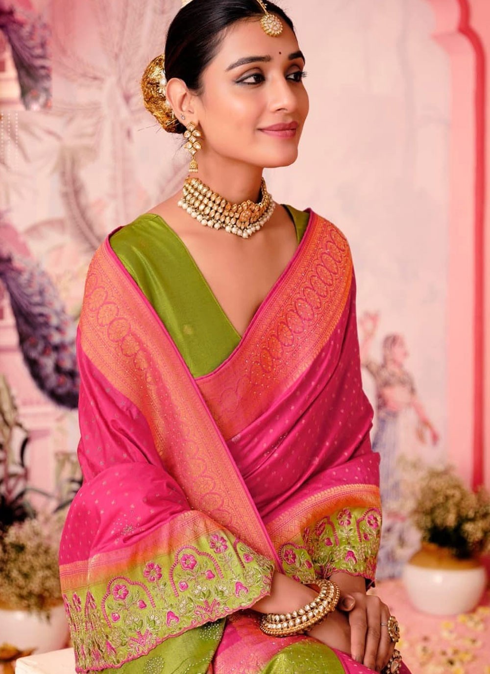 Designer Embroidered Hot Pink Pure Dola S12693