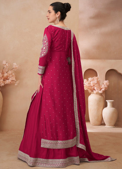 Embroidered Chinon, Silk Hot Pink Lehenga - L3342