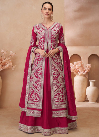 Embroidered Chinon, Silk Hot Pink Lehenga - L3342