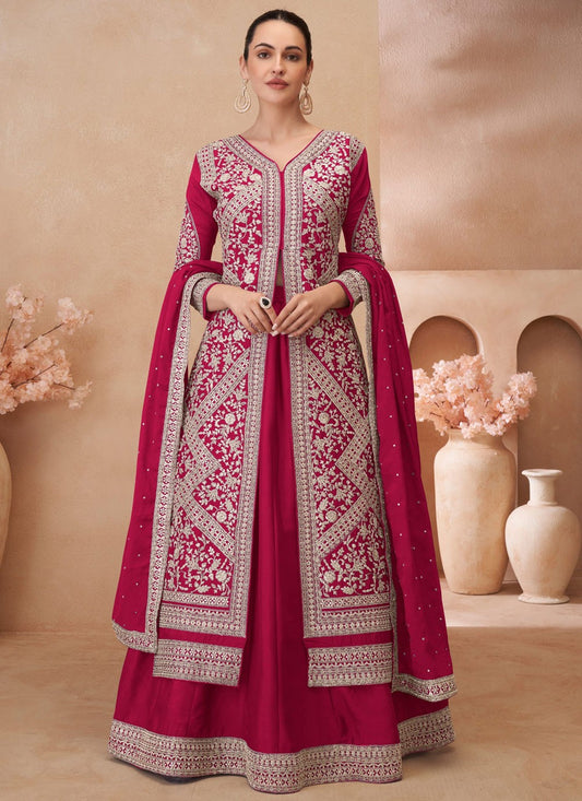 Embroidered Chinon, Silk Hot Pink Lehenga - L3342