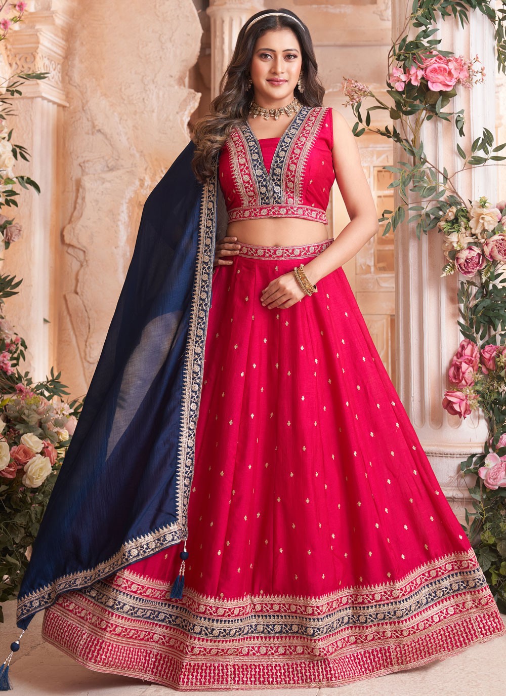 Embroidered Silk Hot Pink Lehenga Choli L3734