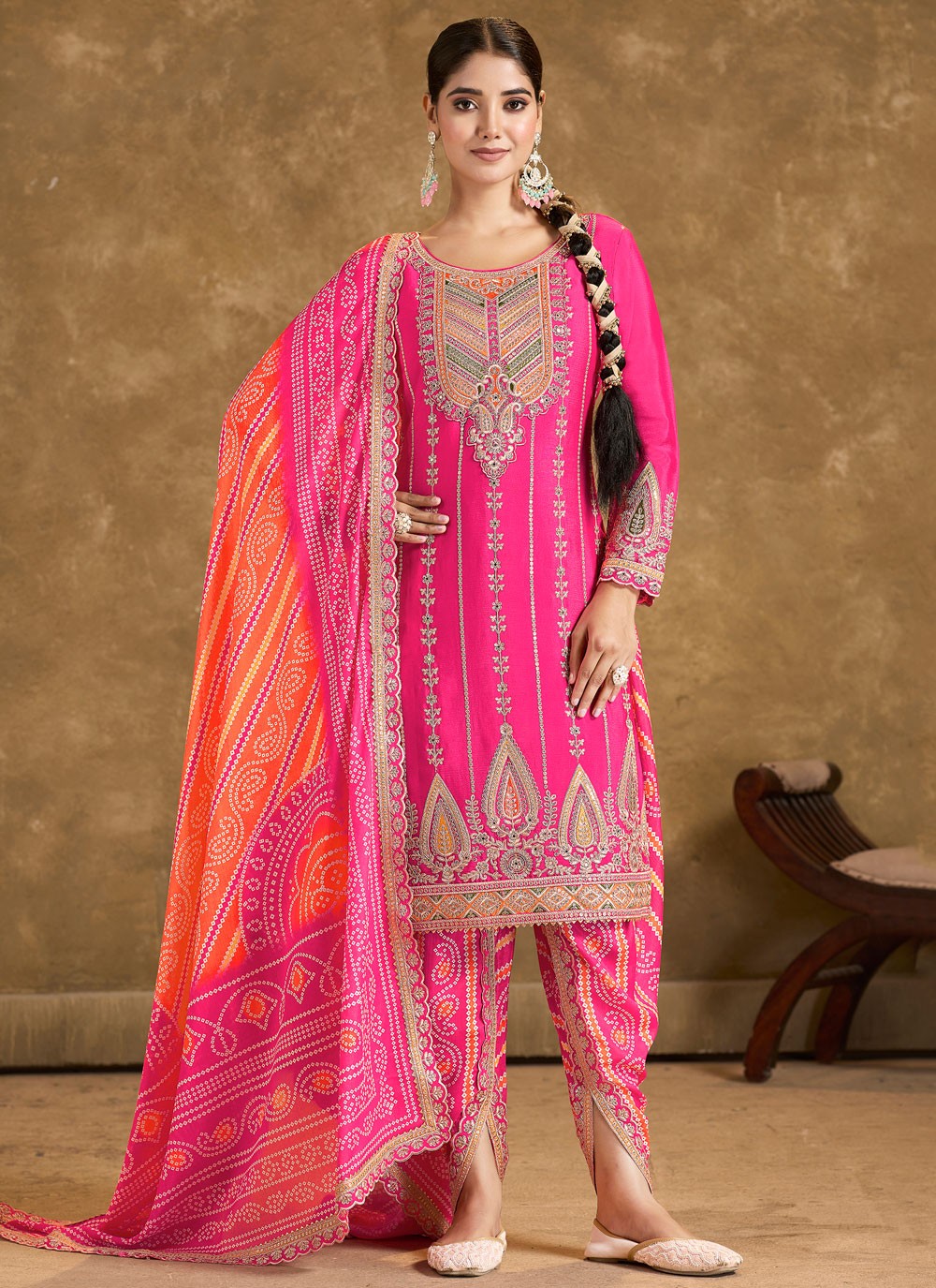 Embroidered Chinon Salwar Suit Dhoti Style Pant - T4577