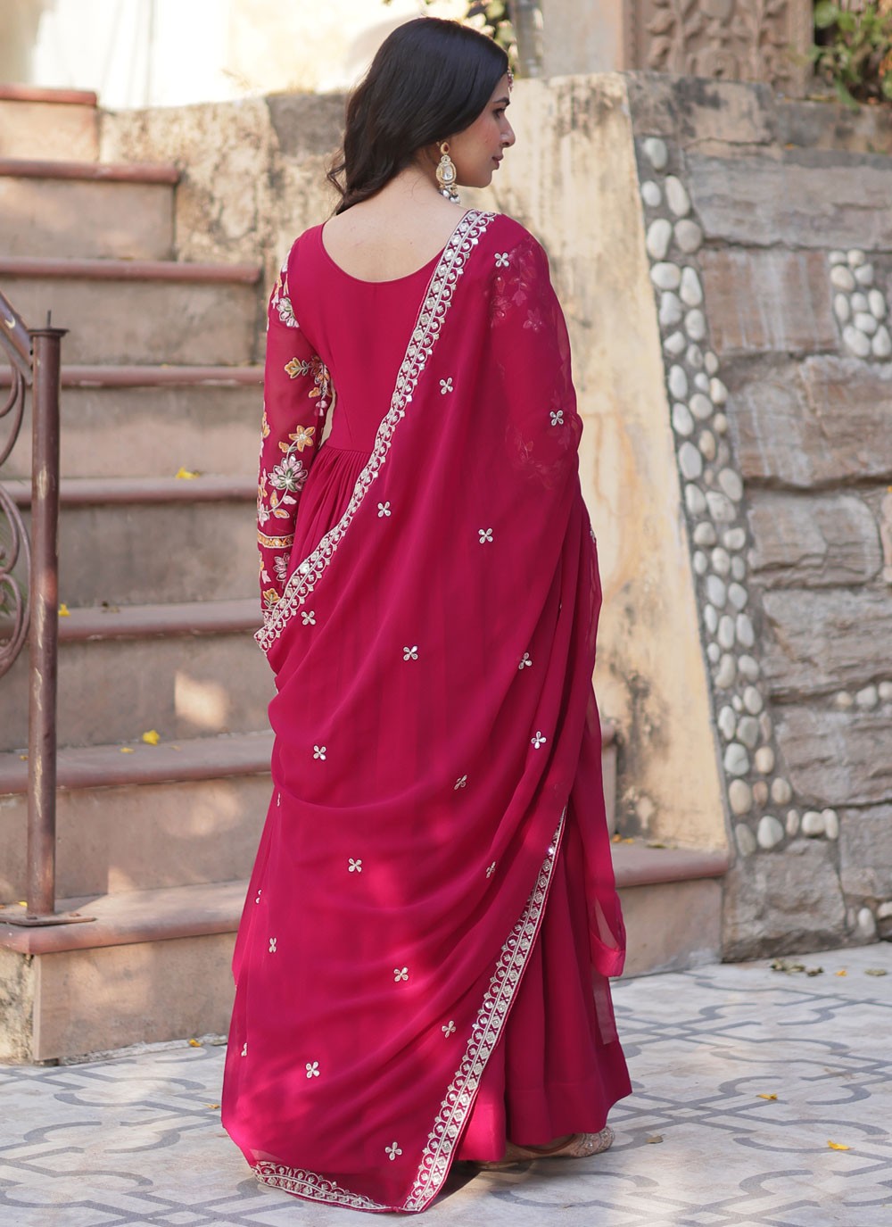 Embroidered Faux Georgette Gown - G1944
