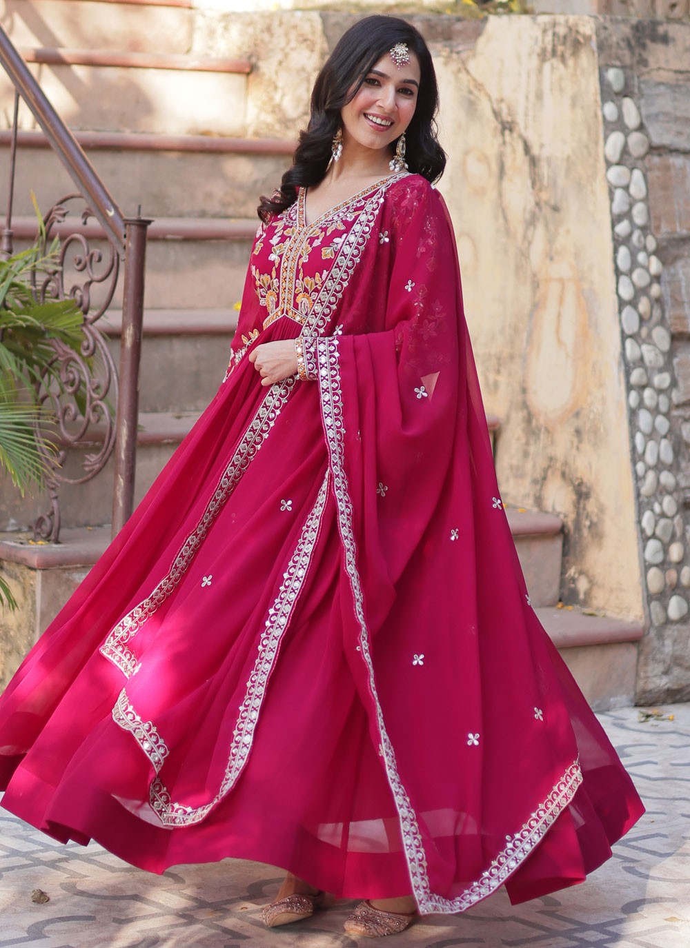 Embroidered Faux Georgette Gown - G1944