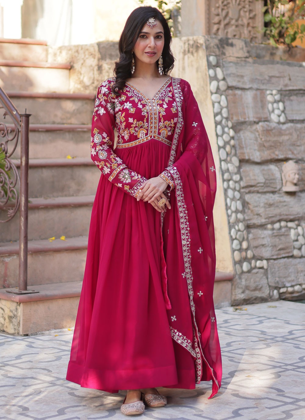Embroidered Faux Georgette Gown - G1944