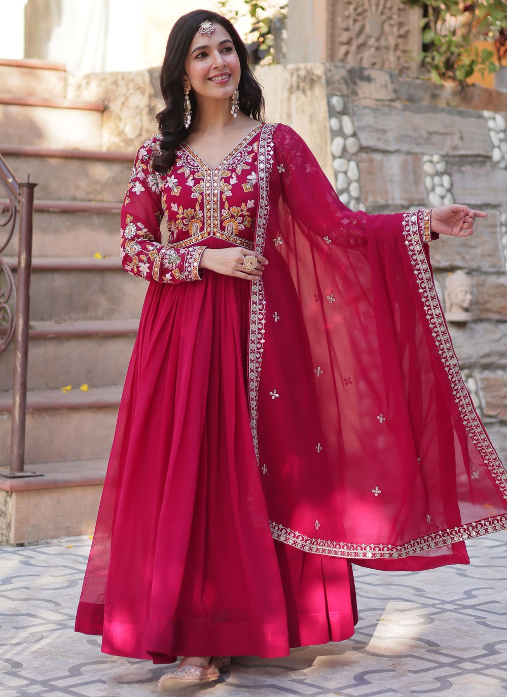 Embroidered Faux Georgette Gown - G1944