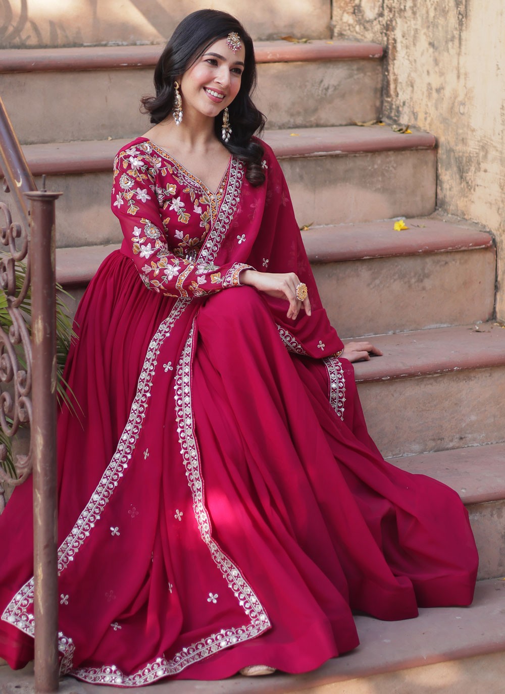 Embroidered Faux Georgette Gown - G1944