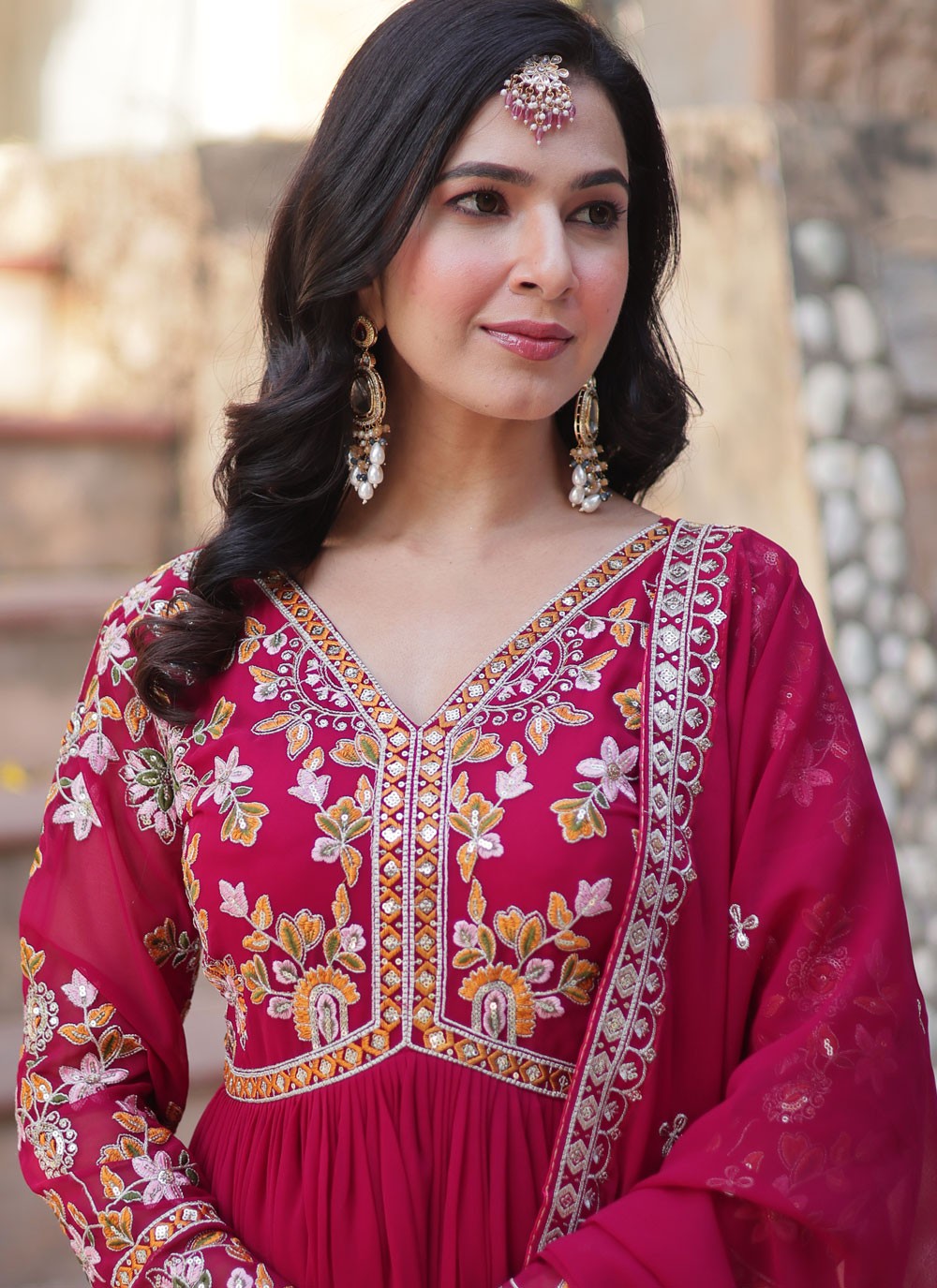 Embroidered Faux Georgette Gown - G1944