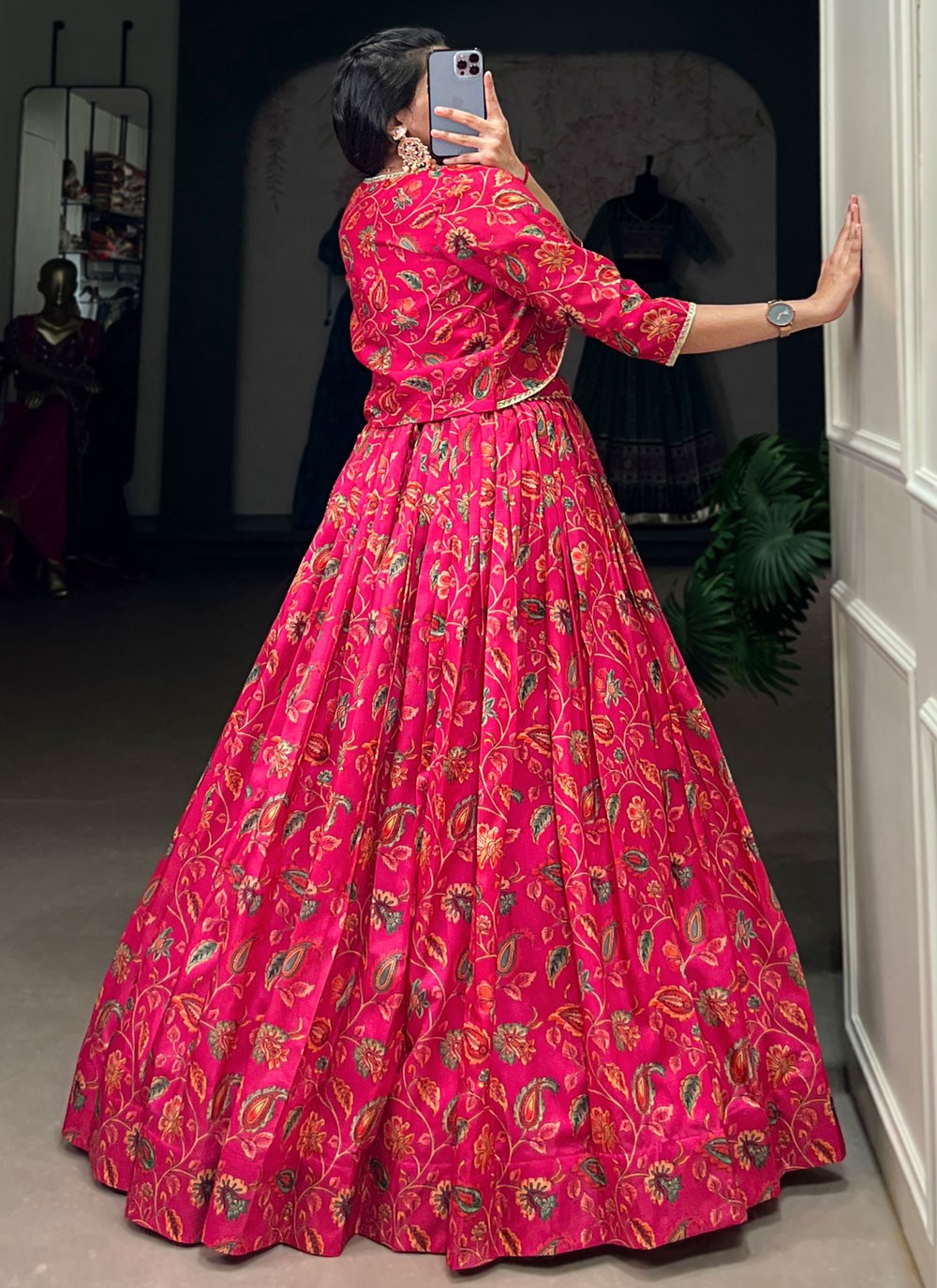 Foliage Prints Tussar Silk Readymade Lehenga Choli - L2878