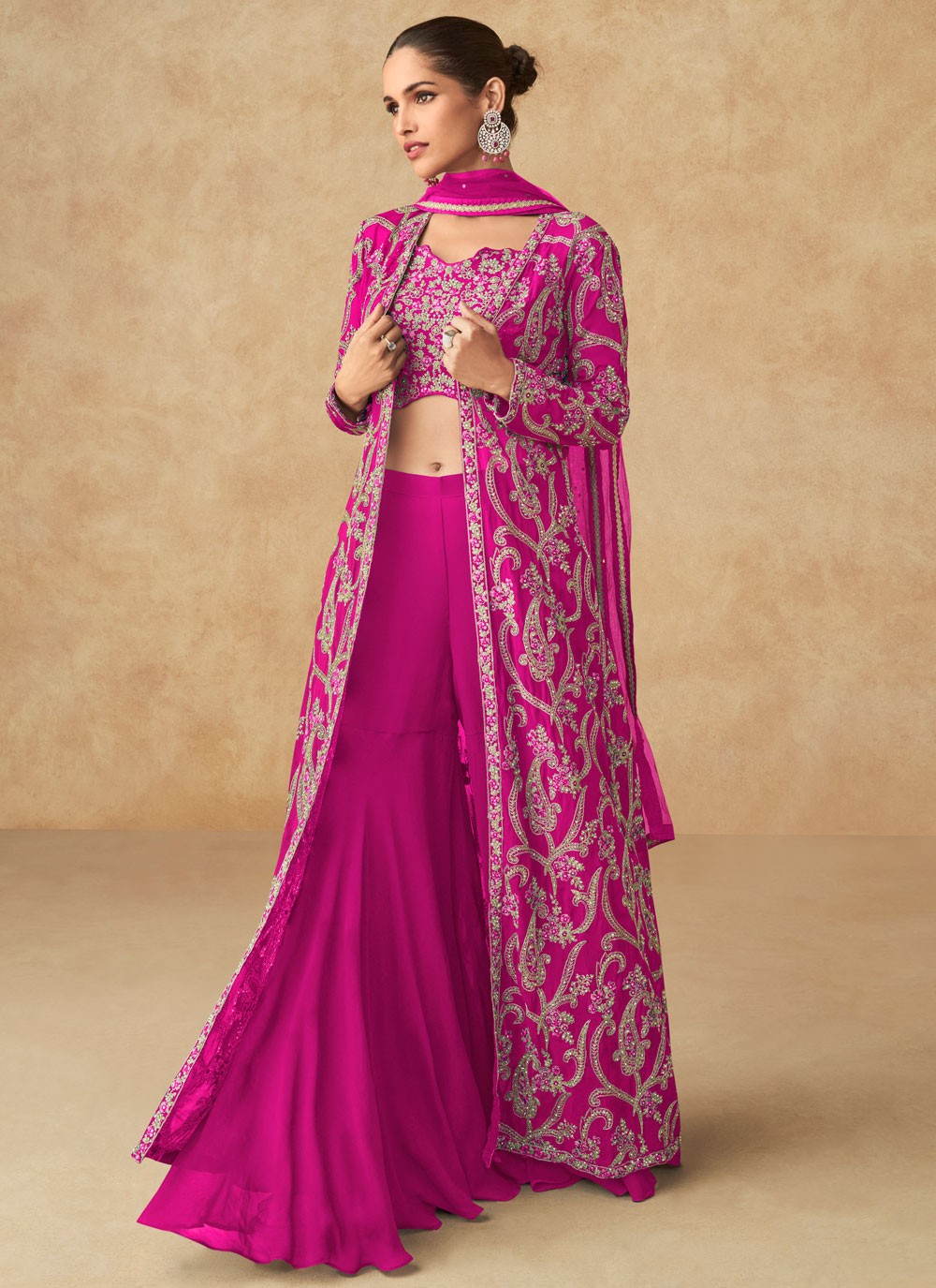Embroidered Georgette Sharara Suit - T4604