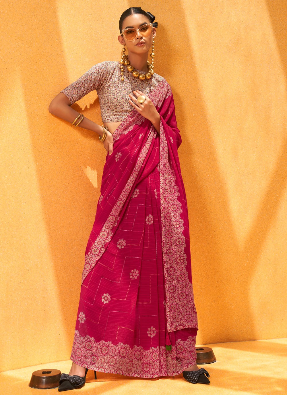 Classic Foliage Prints Georgette Saree - S7929