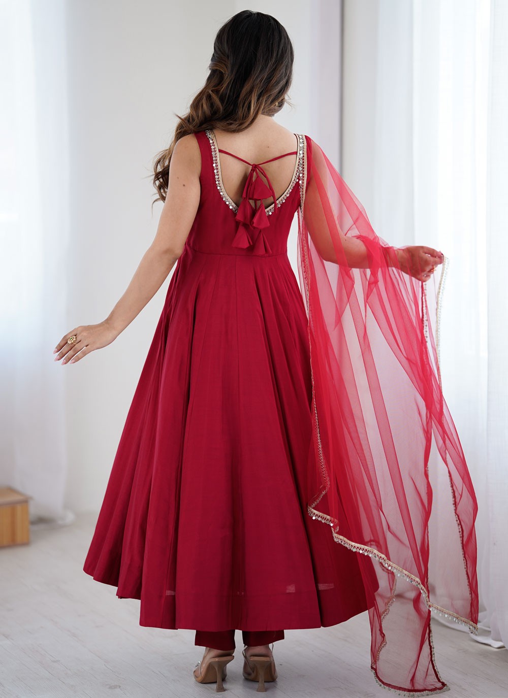 Anarkali Lace Hot Pink T8305