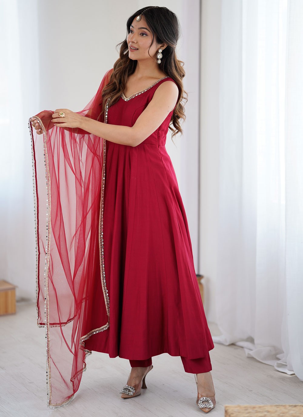 Anarkali Lace Hot Pink T8305