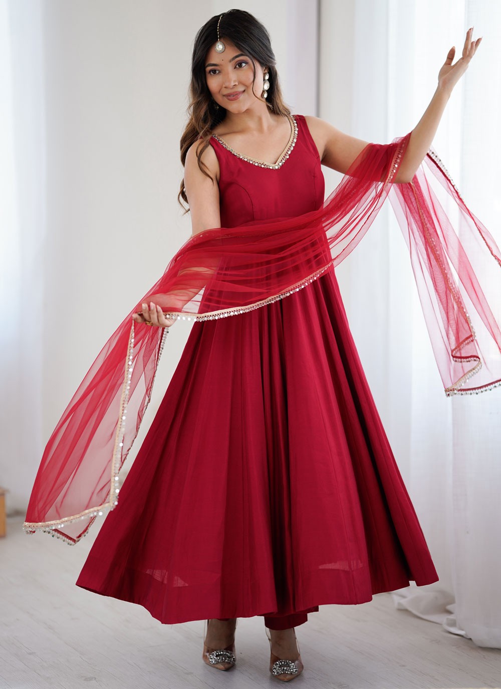 Anarkali Lace Hot Pink T8305