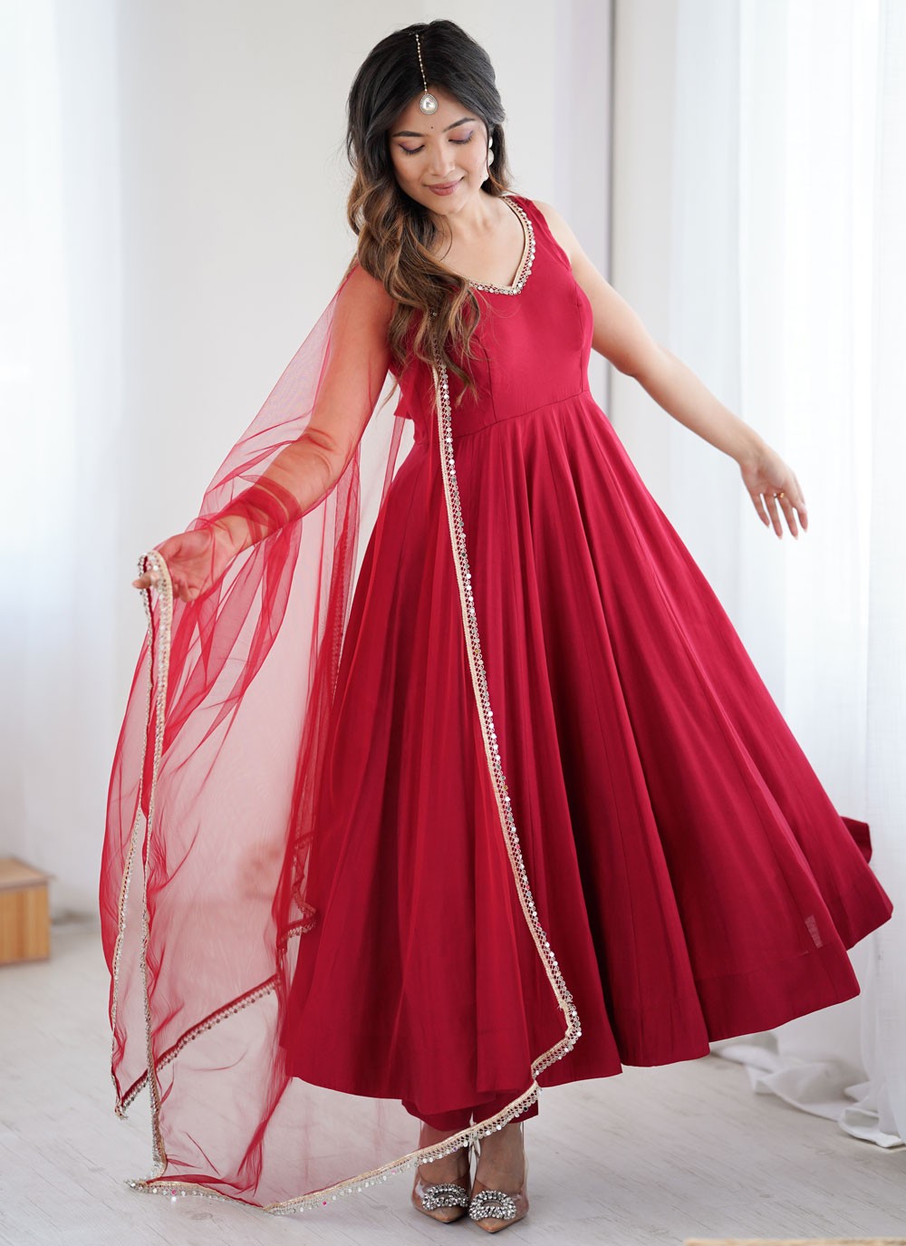 Anarkali Lace Hot Pink T8305