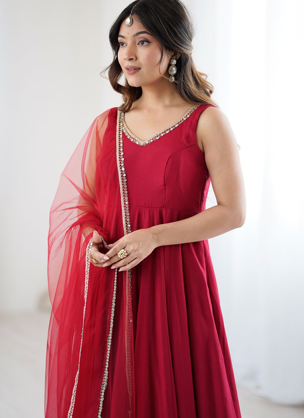 Anarkali Lace Hot Pink T8305