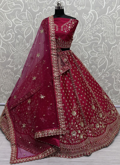 Crystals Silk Hot Pink A - Line Lehenga  L3786
