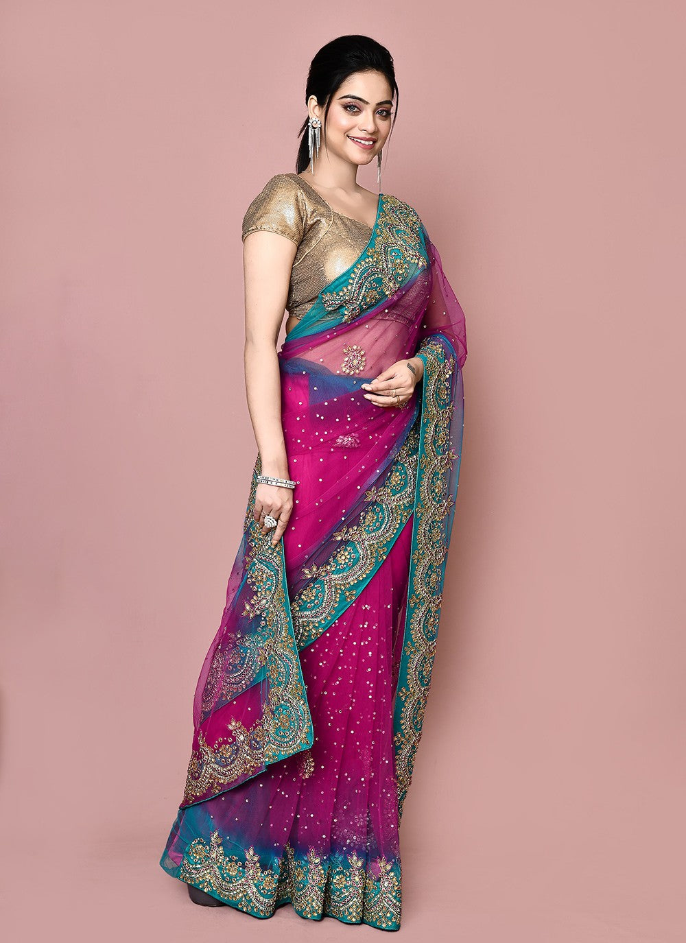 Classic Hand Embroidery Jimmy Chu Saree - S9359