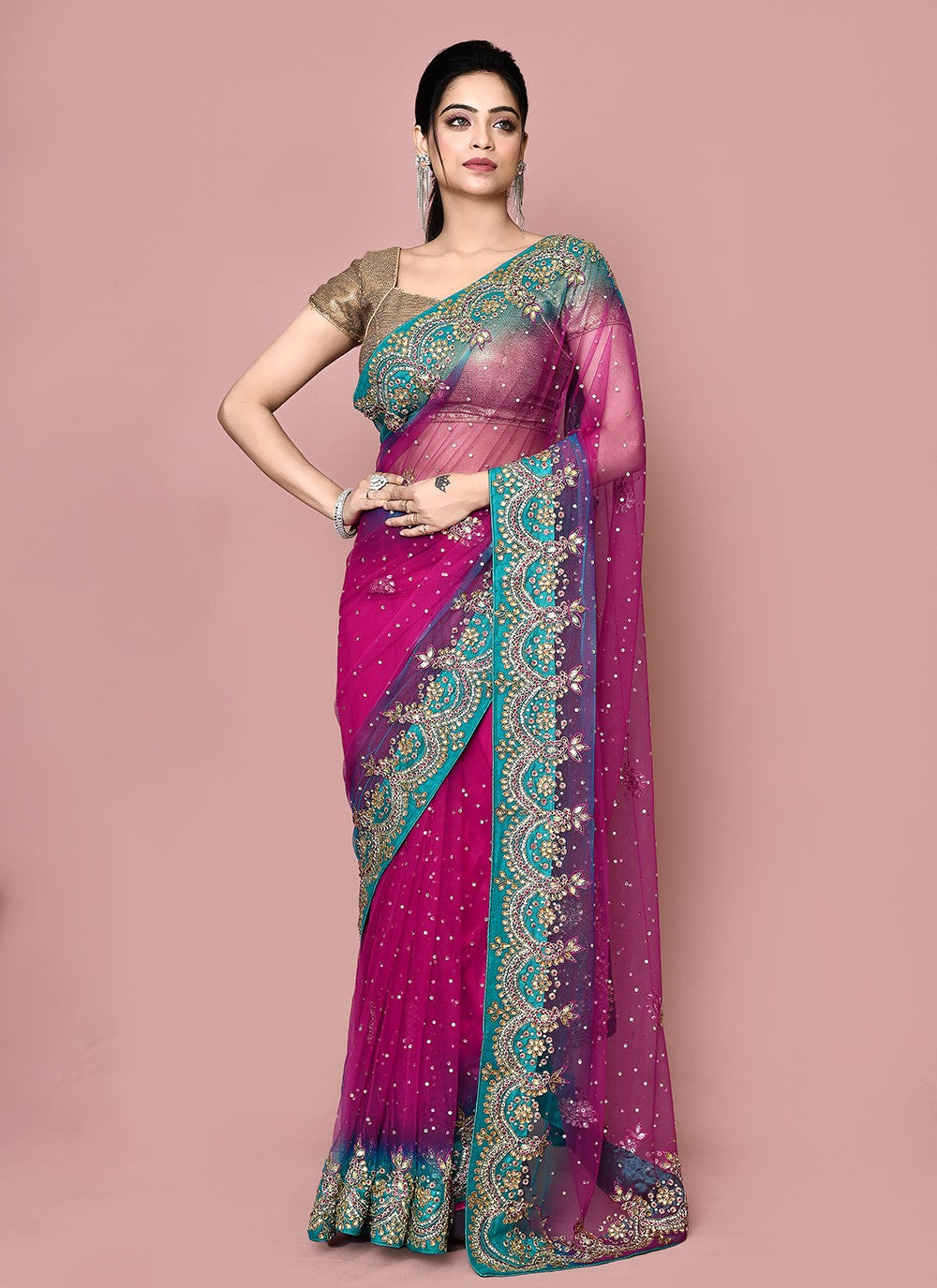 Classic Hand Embroidery Jimmy Chu Saree - S9359