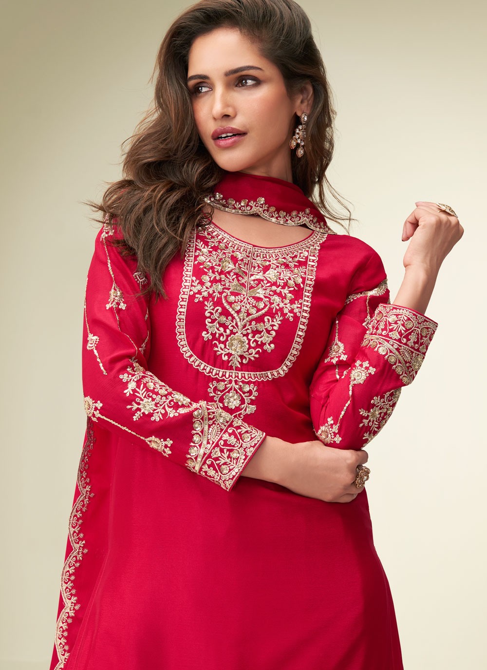 Palazzo Suit Embroidered, Zari Hot Pink T8264