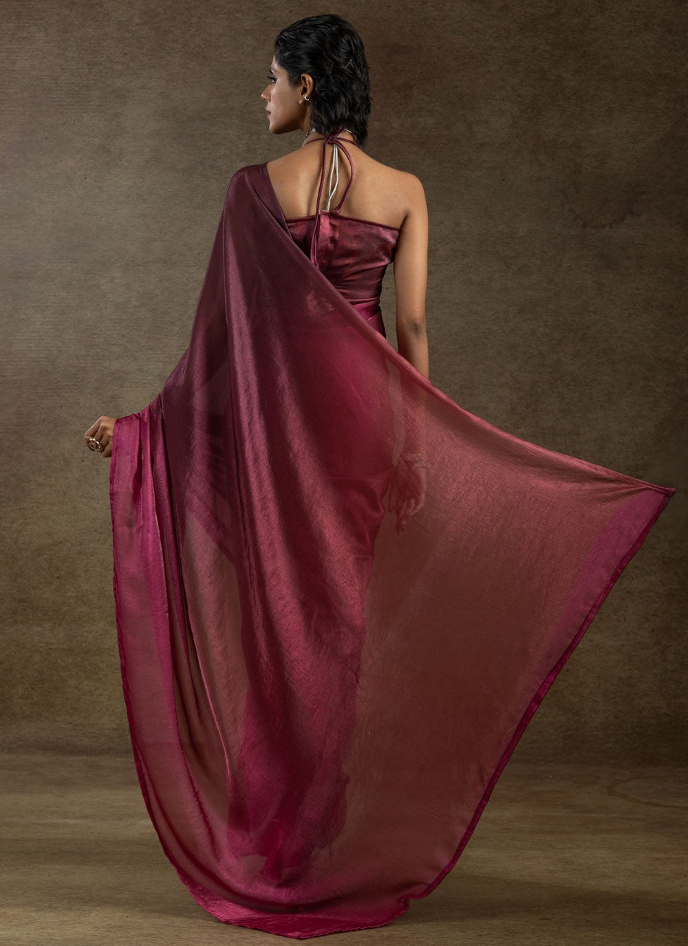Plain Satin Silk Hot Pink Shaded Saree S15489