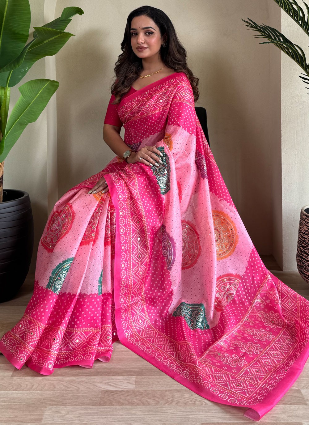 Embroidered Silk Hot Pink Classic Saree S15190