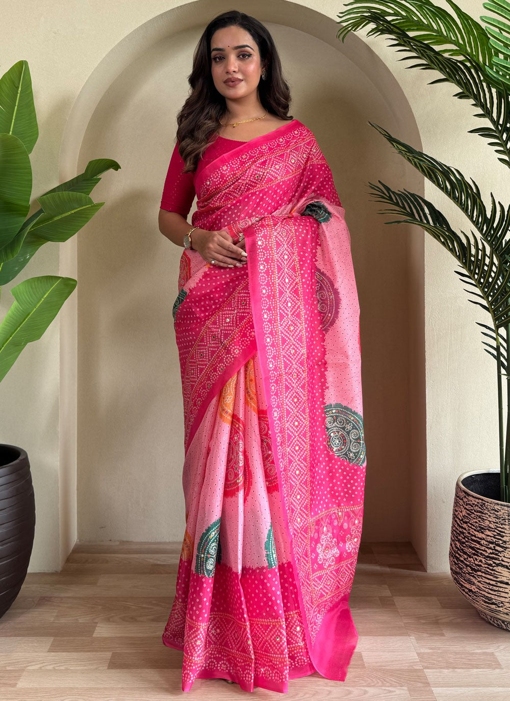 Embroidered Silk Hot Pink Classic Saree S15190