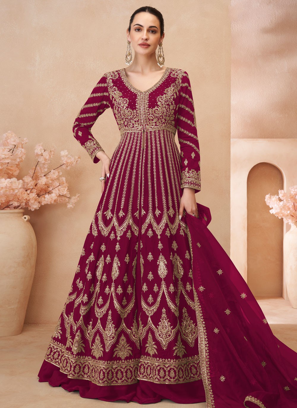 Embroidered Chinon Hot Pink Lehenga Choli L3741