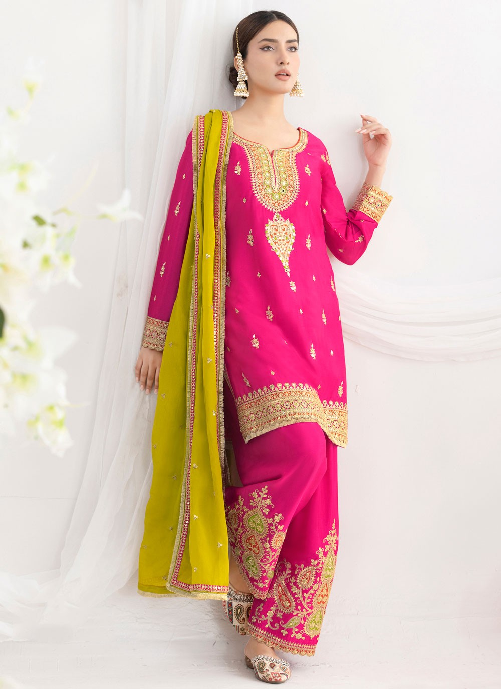 Salwar Suit Embroidered, Mirror, Sequins, Zari Hot Pink T8137