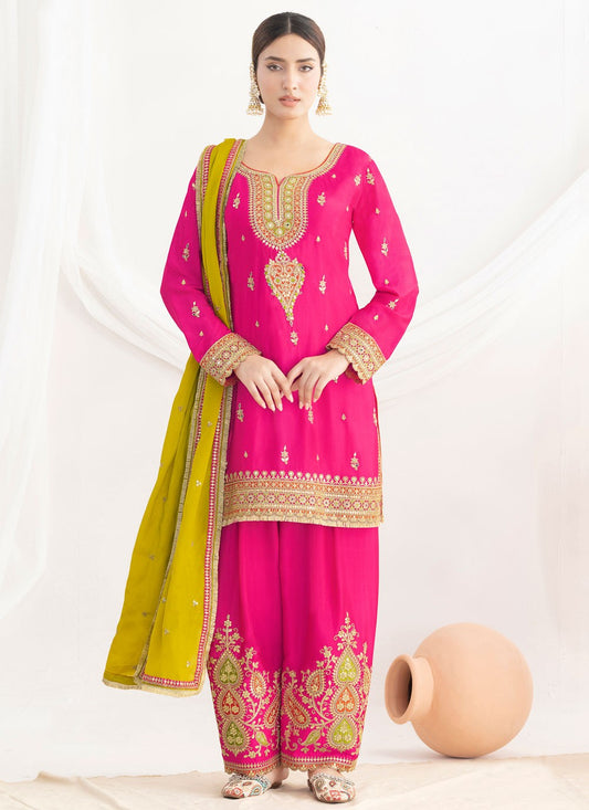 Salwar Suit Embroidered, Mirror, Sequins, Zari Hot Pink T8137