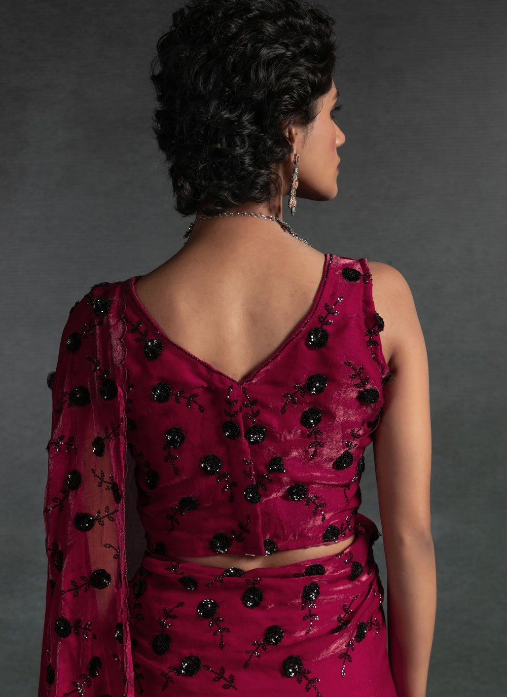 Cut Work Satin Silk Hot Pink Traditional Saree S14880