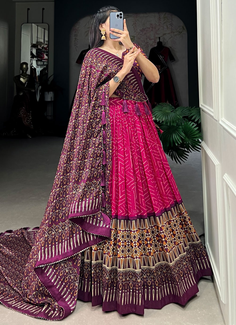 Bandhej Tussar Silk A - Line Lehenga - L2331