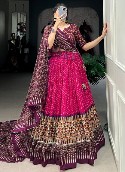 Bandhej Tussar Silk A - Line Lehenga - L2331