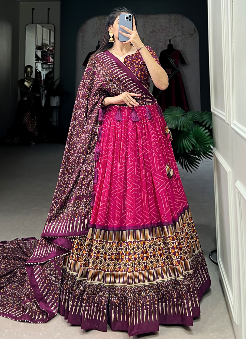 Bandhej Tussar Silk A - Line Lehenga - L2331