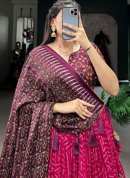 Bandhej Tussar Silk A - Line Lehenga - L2331