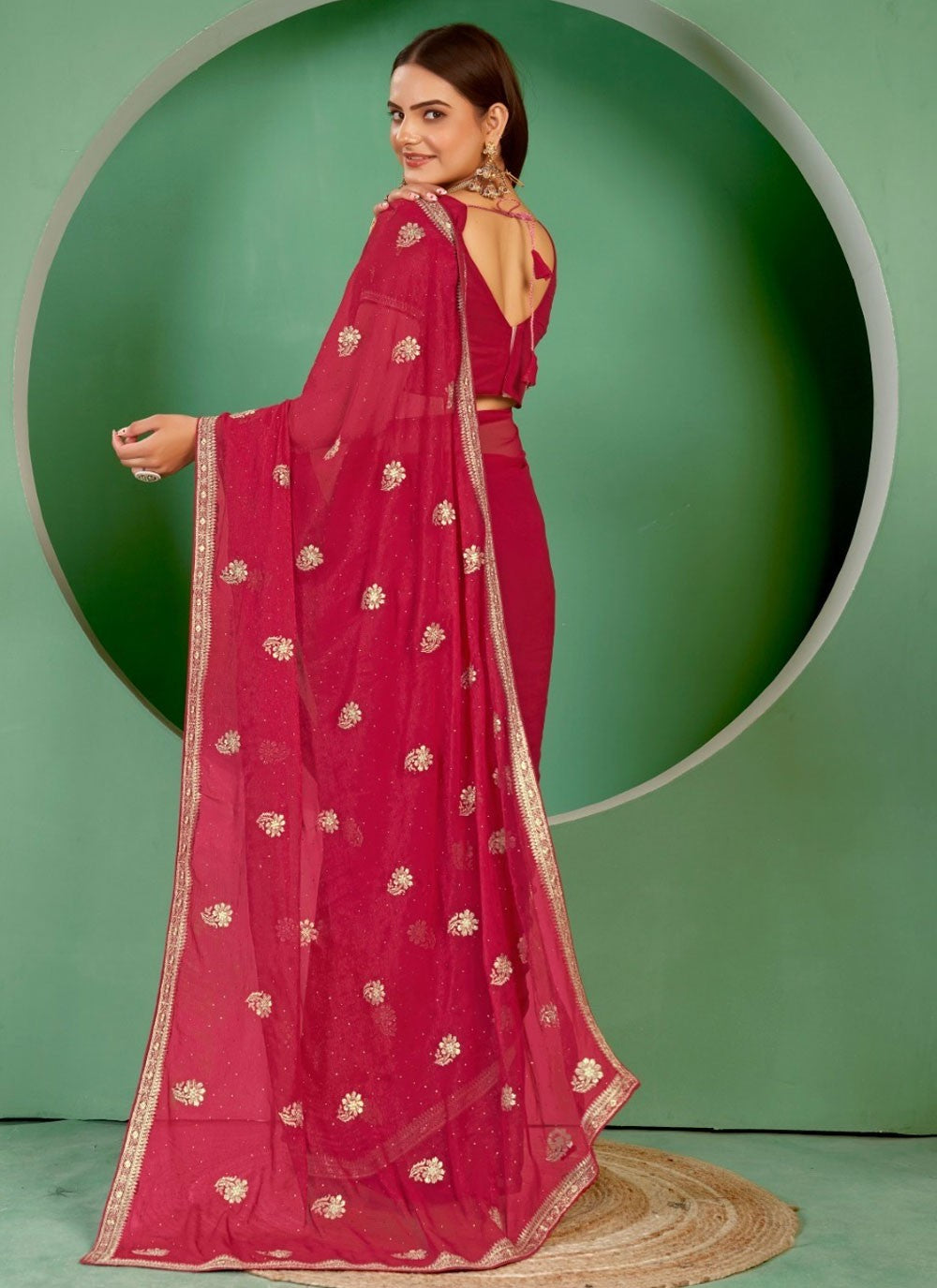 Classic Embroidered Shimmer Saree - S7393