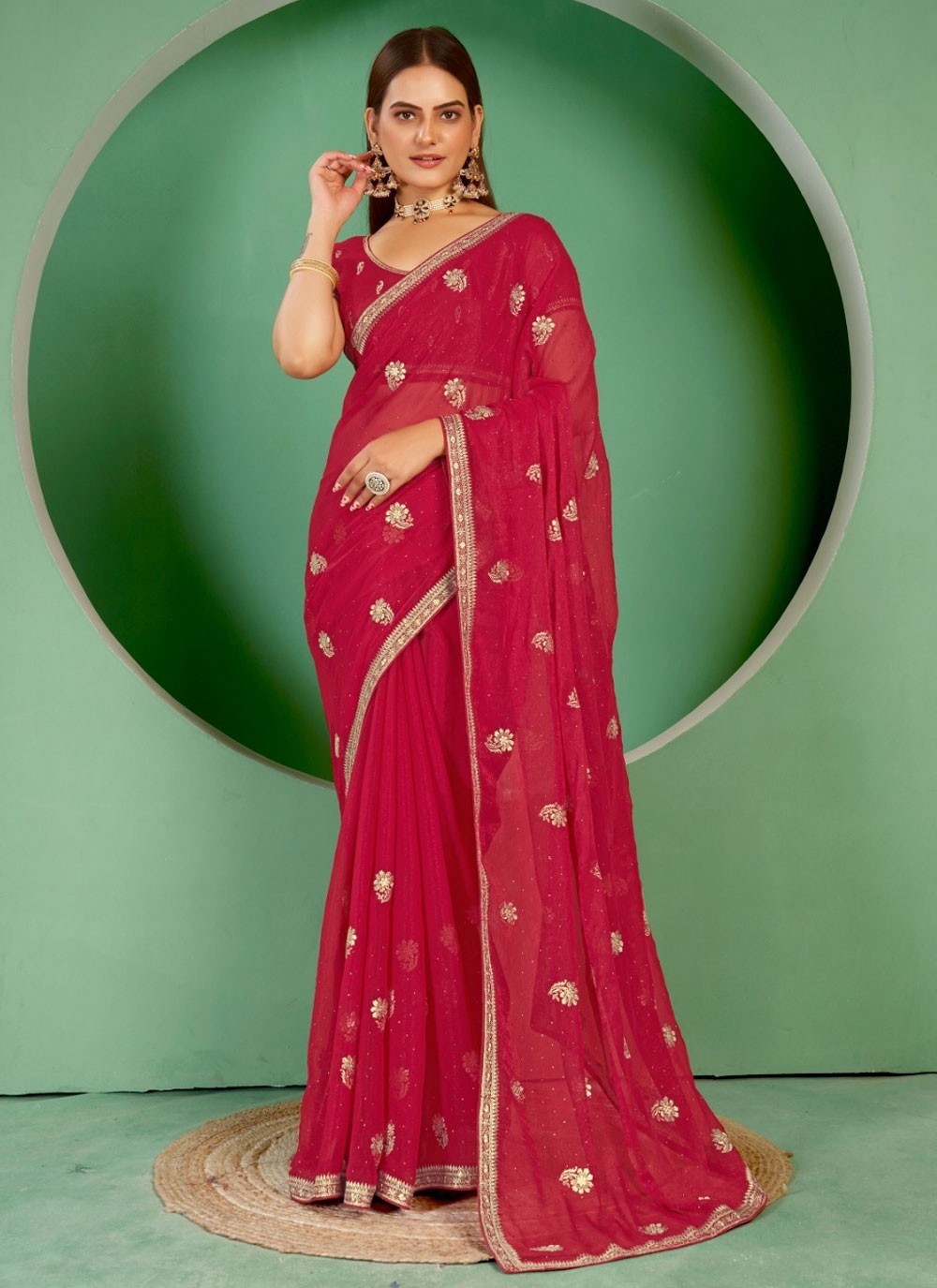 Classic Embroidered Shimmer Saree - S7393