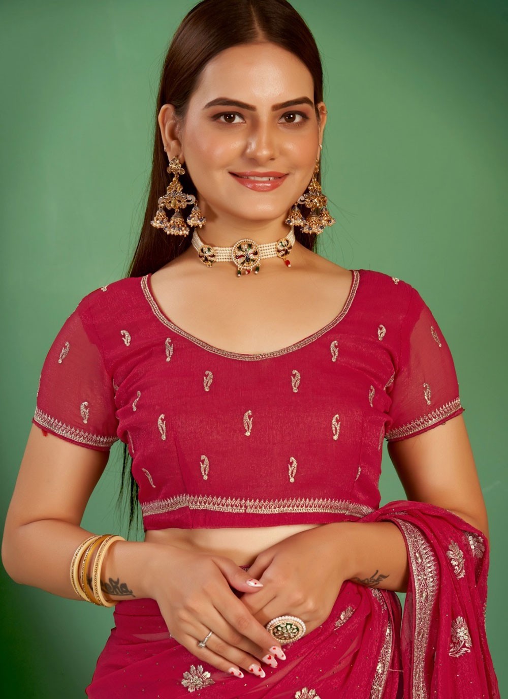 Classic Embroidered Shimmer Saree - S7393