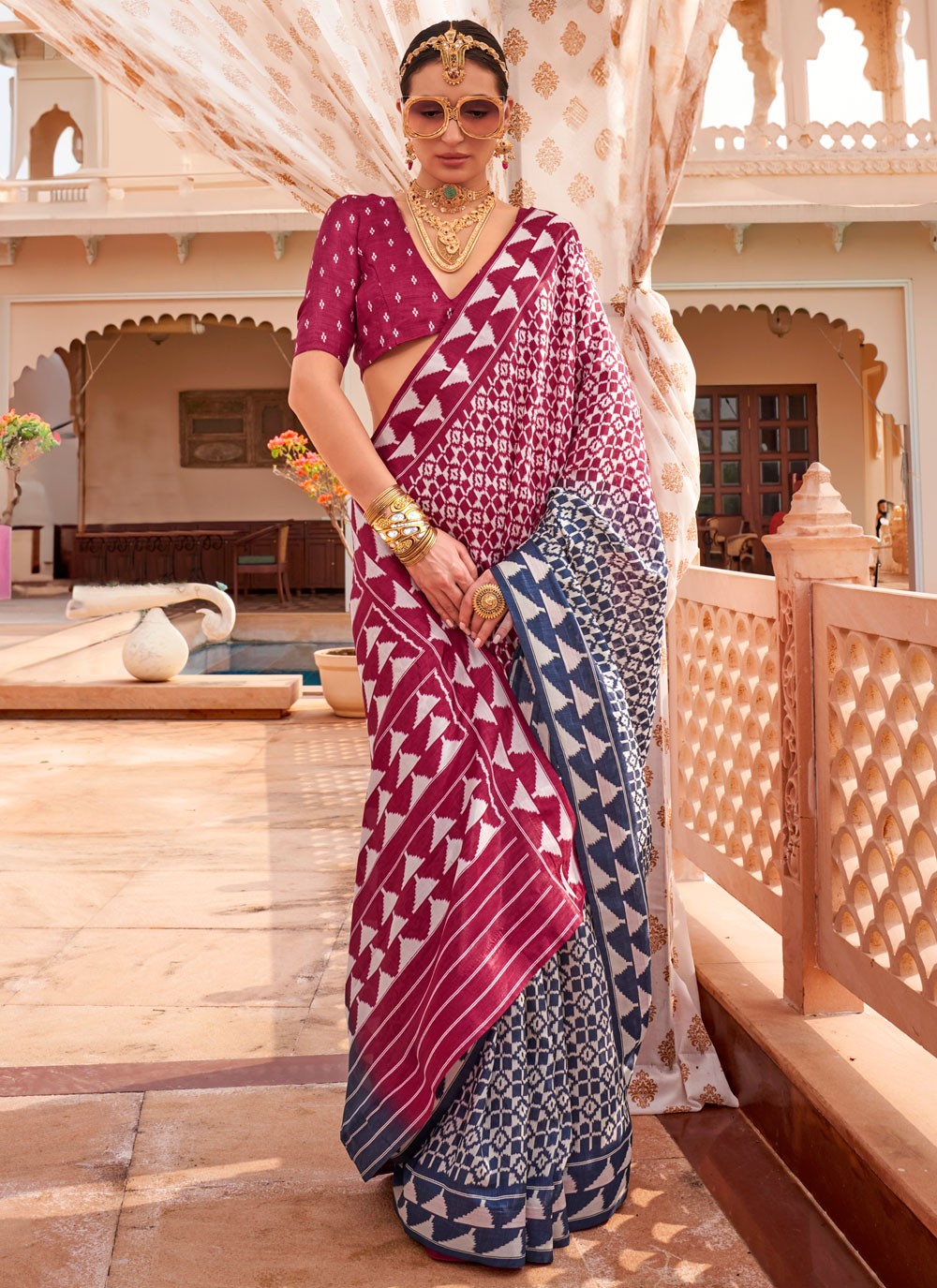 Contemporary Geometric Print Hot Pink Silk S12553