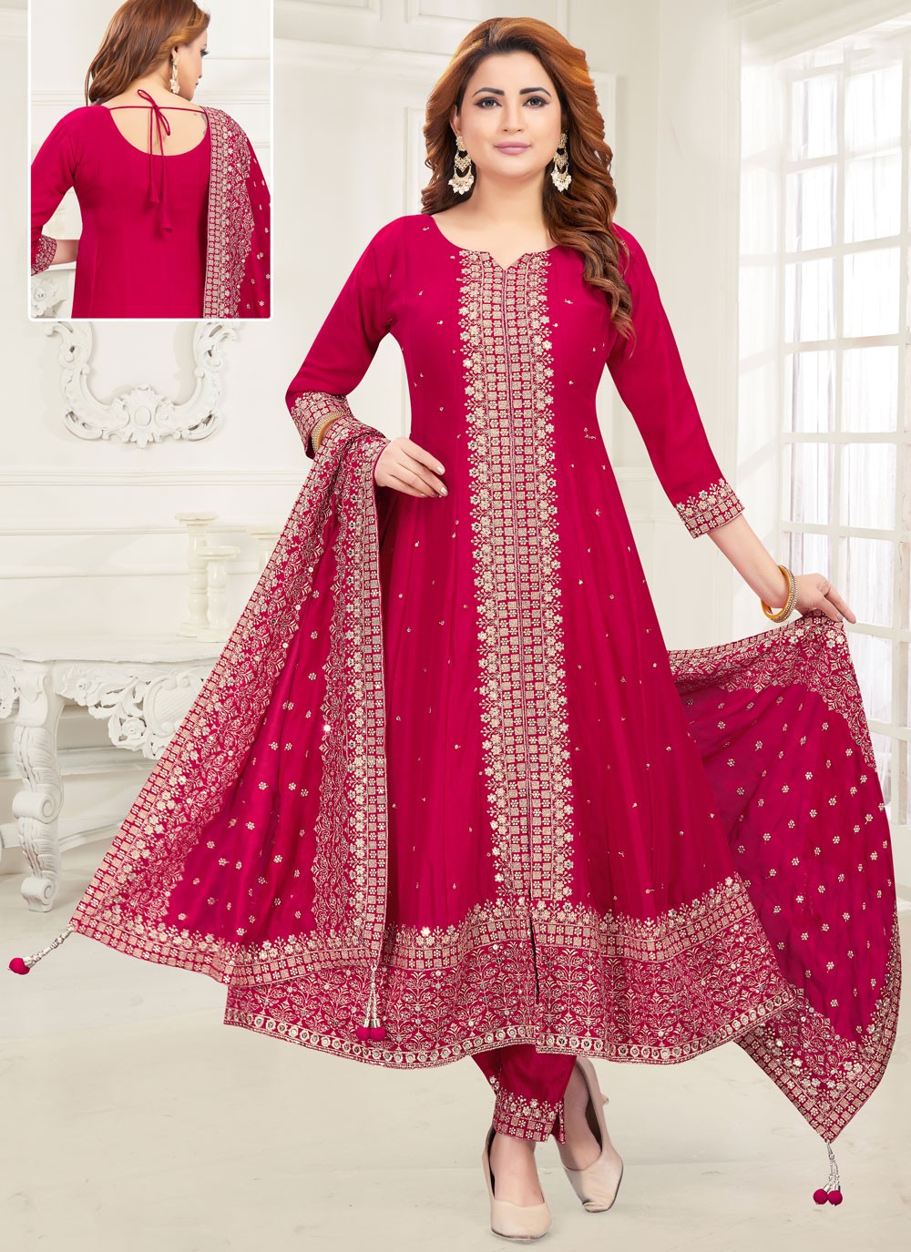 Anarkali Embroidered Hot Pink T6647