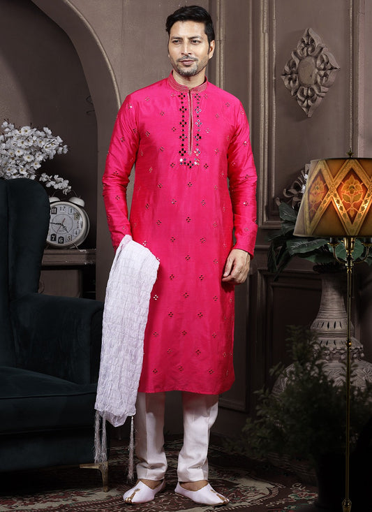 Embroidered Silk Hot Pink Kurta Pyjama - M3628