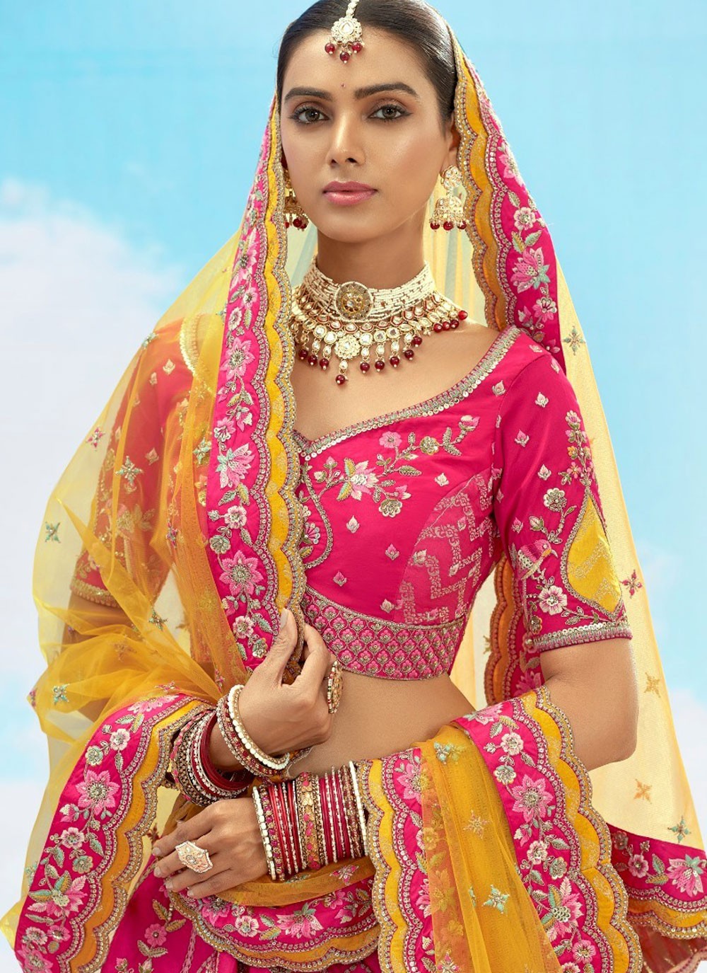 Silk Engagement, Reception, Wedding A - Line Lehenga L3574