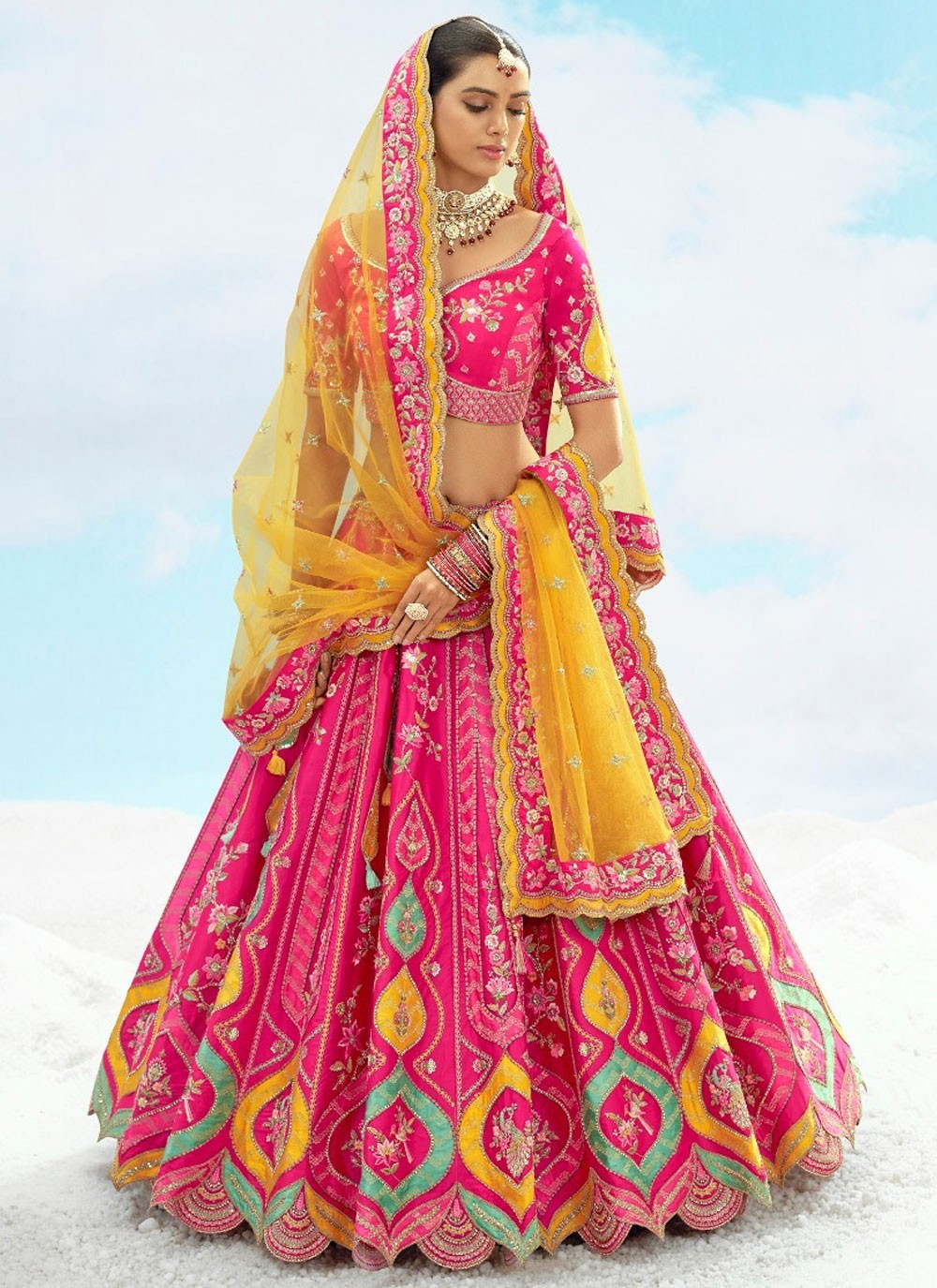 Silk Engagement, Reception, Wedding A - Line Lehenga L3574